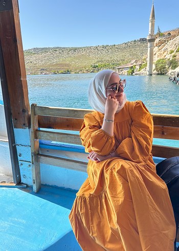 Bohem Tarzı Camel Uzun Kadın Elbise - Görsel 2