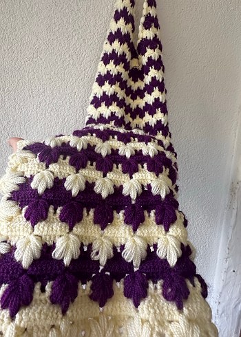 Mor Beyaz Örgü Mutfak Önlüğü - Görsel 3