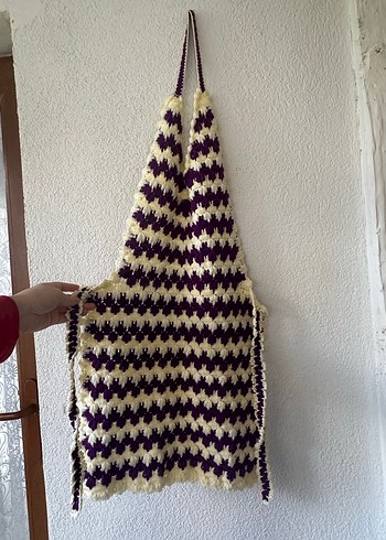 Mor Beyaz Örgü Mutfak Önlüğü - Görsel 6