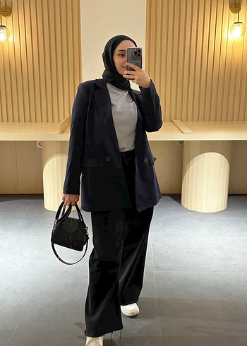 Kadın Siyah Ofis Blazeri lacivert - Görsel 4