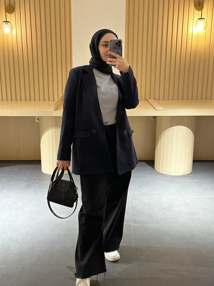 Kadın Siyah Ofis Blazeri lacivert - Görsel 4