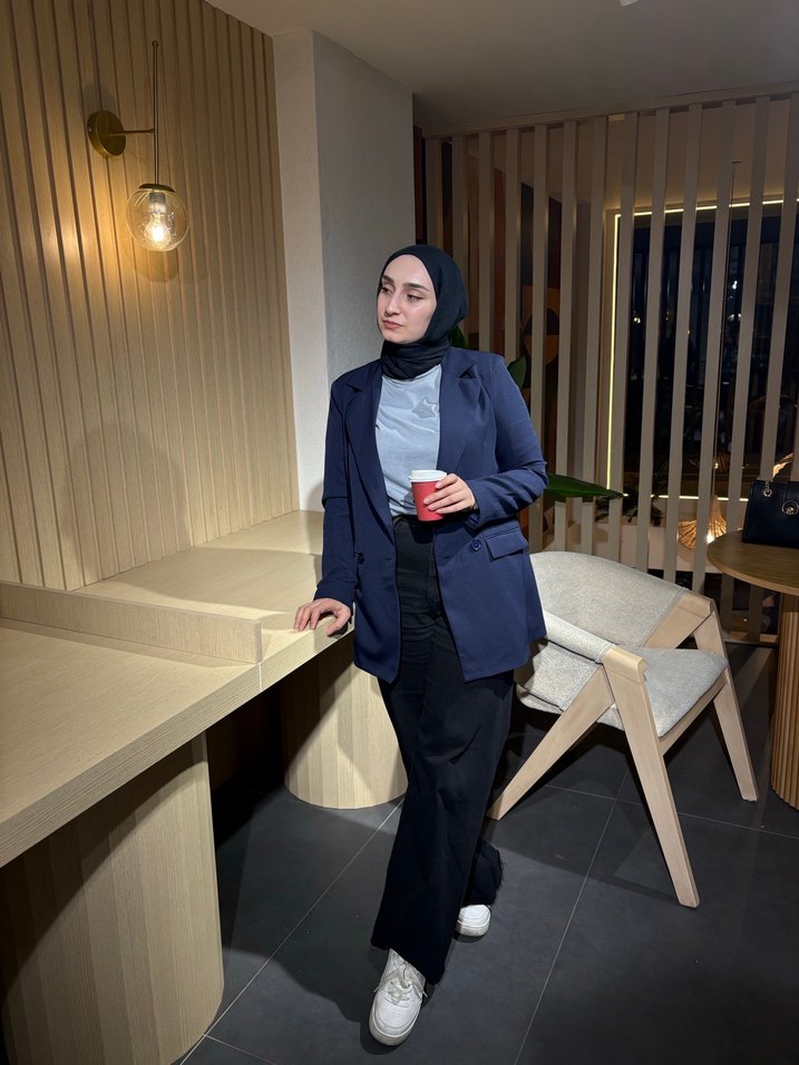 Kadın Siyah Ofis Blazeri lacivert - Görsel 3