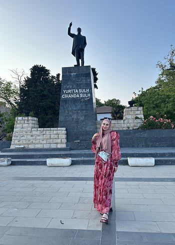 Bordo Etnik Desenli Uzun Kadın Elbise - Görsel 4