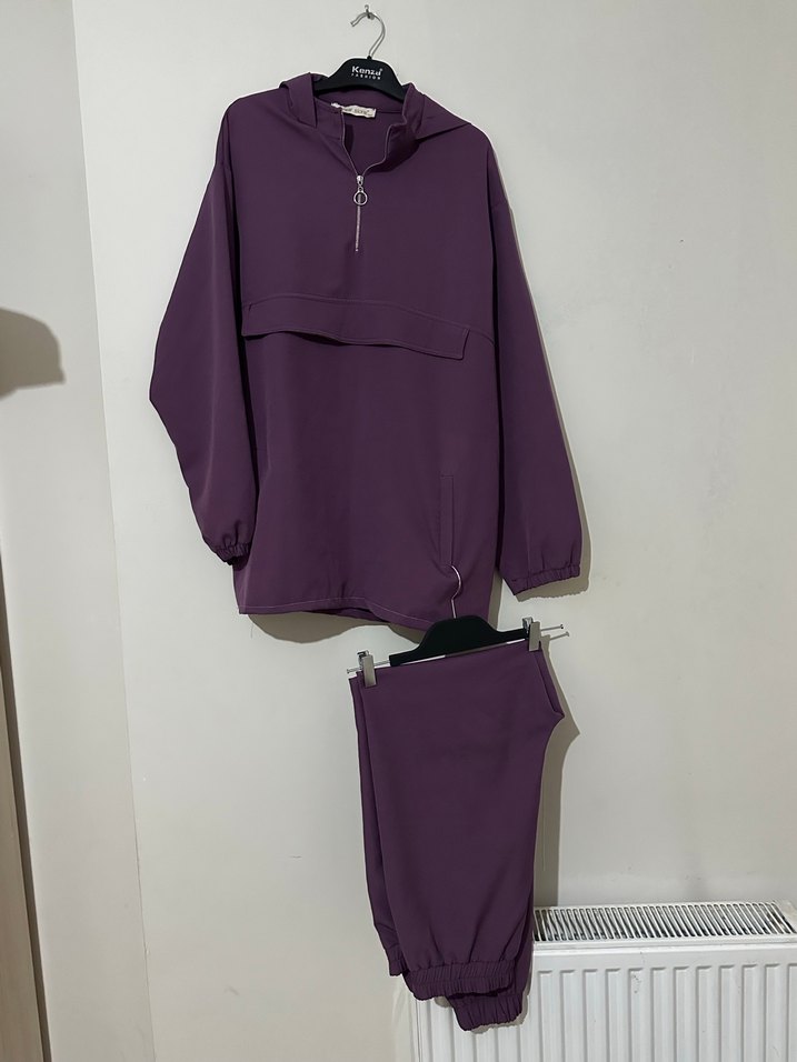 Mor Kapüşonlu Midi Hamile Ceketi - Görsel 4