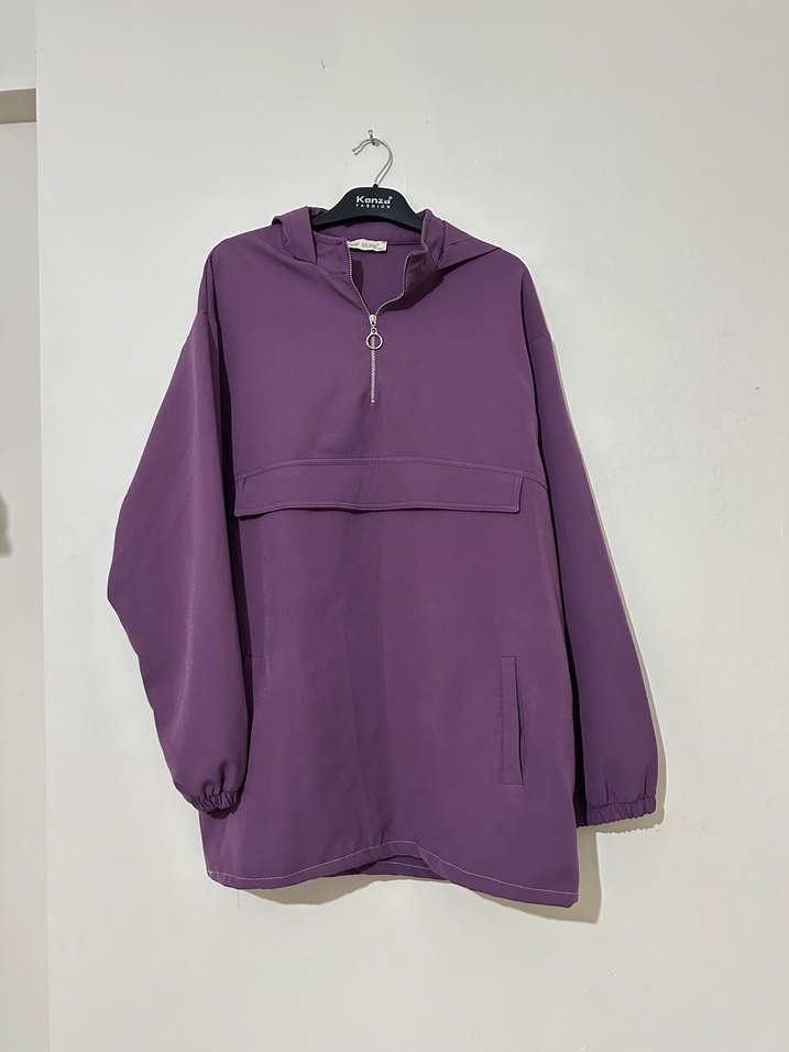 Mor Kapüşonlu Midi Hamile Ceketi - Görsel 2