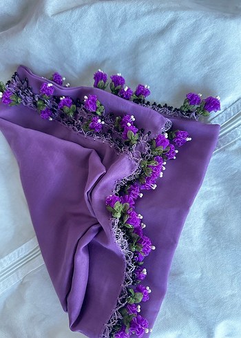 Dantel Detaylı Mor Bohem Kadın yazma - Görsel 2