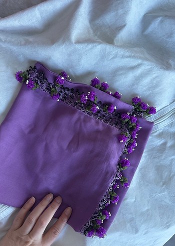 Dantel Detaylı Mor Bohem Kadın yazma - Görsel 3