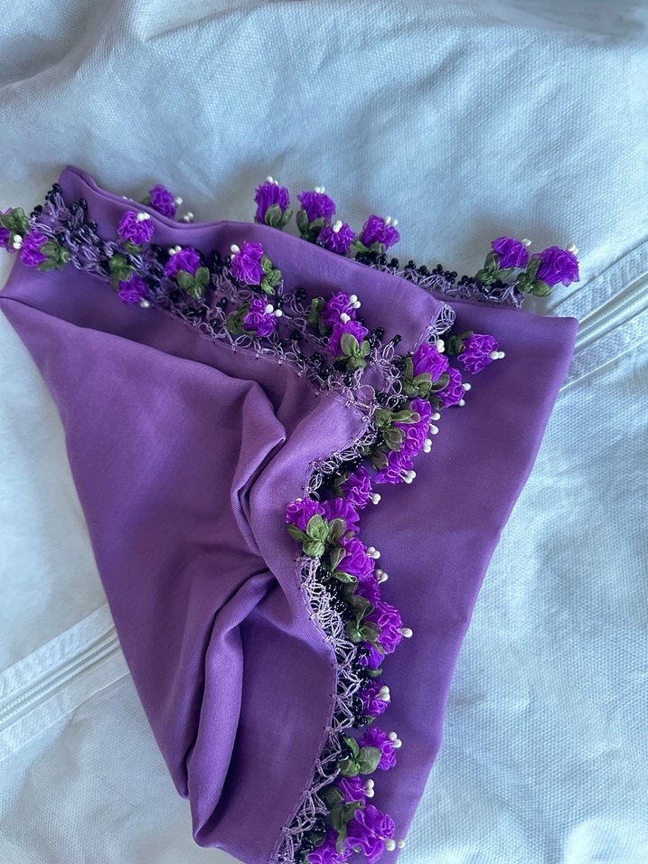 Dantel Detaylı Mor Bohem Kadın yazma - Görsel 2