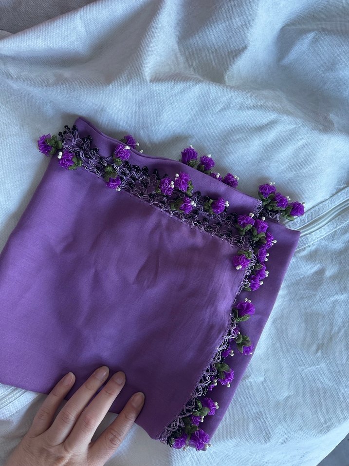 Dantel Detaylı Mor Bohem Kadın yazma - Görsel 3