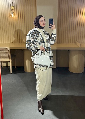 Camel Renkli Örgü Kadın Yün gömlek - Görsel 4