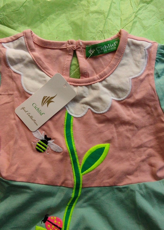 Kız Çocuk Pembe Renkli Fırfırlı Elbise - Görsel 2