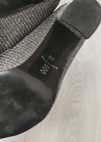 38 Beden Gri sim Desenli Piliseli Stiletto Topuklu Kadın Ayakkabı