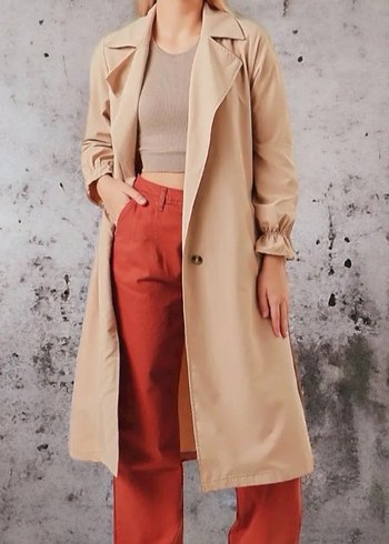 Bej Kadın Uzun Boy Trençkot - Görsel 6