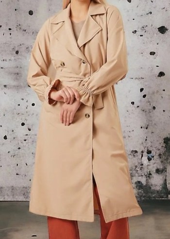 Bej Kadın Uzun Boy Trençkot - Görsel 4