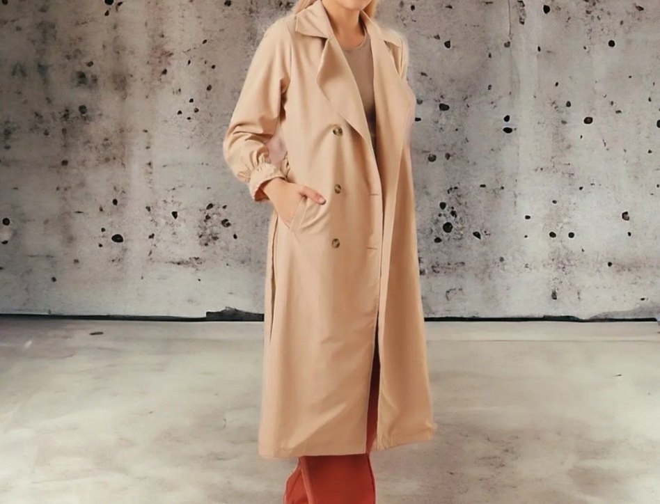 Bej Kadın Uzun Boy Trençkot - Görsel 5