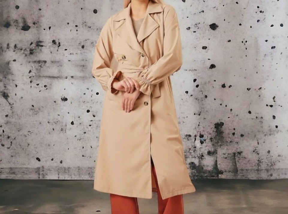 Bej Kadın Uzun Boy Trençkot - Görsel 4