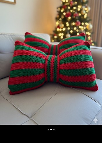 Bej Örgü Desensiz Papyon Yastık - Görsel 3