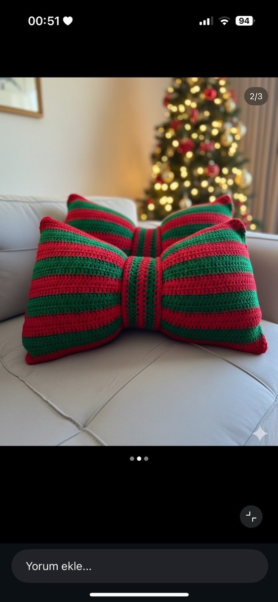 Bej Örgü Desensiz Papyon Yastık - Görsel 3