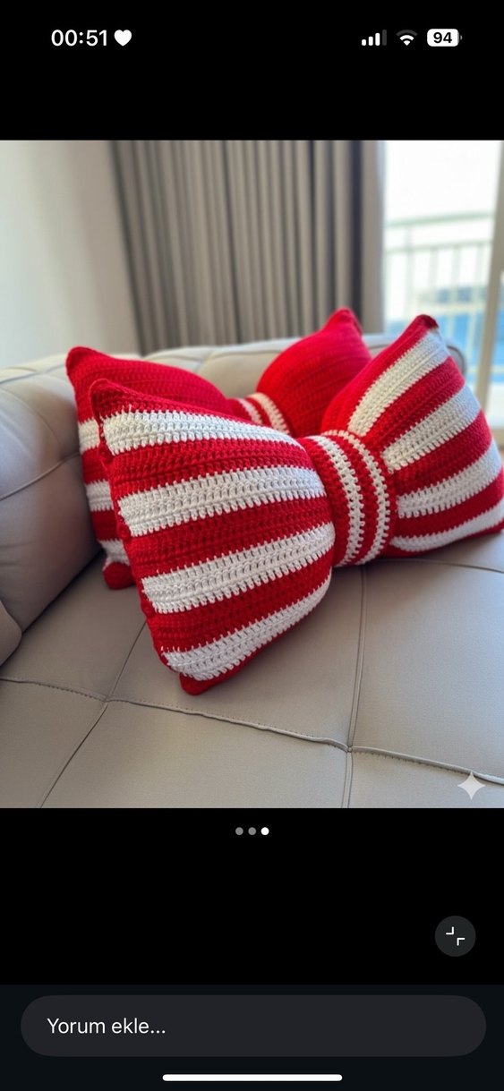 Bej Örgü Desensiz Papyon Yastık - Görsel 2