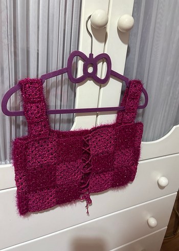 Parlak Pembe Örgü Kız Crop Top - Görsel 2