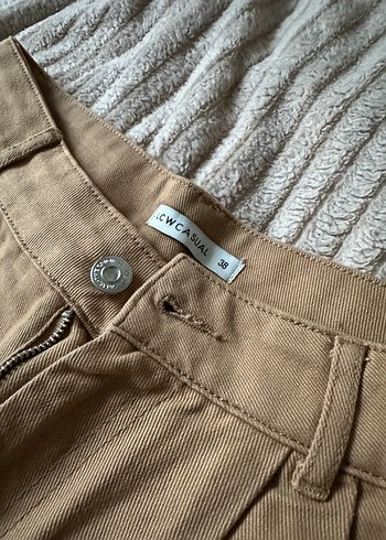 Bej Kadın Keten Rahat Kesim Pantolon - Görsel 2