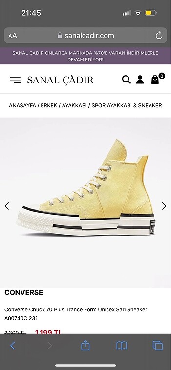 37 Beden sarı Renk Converse chuck 70
