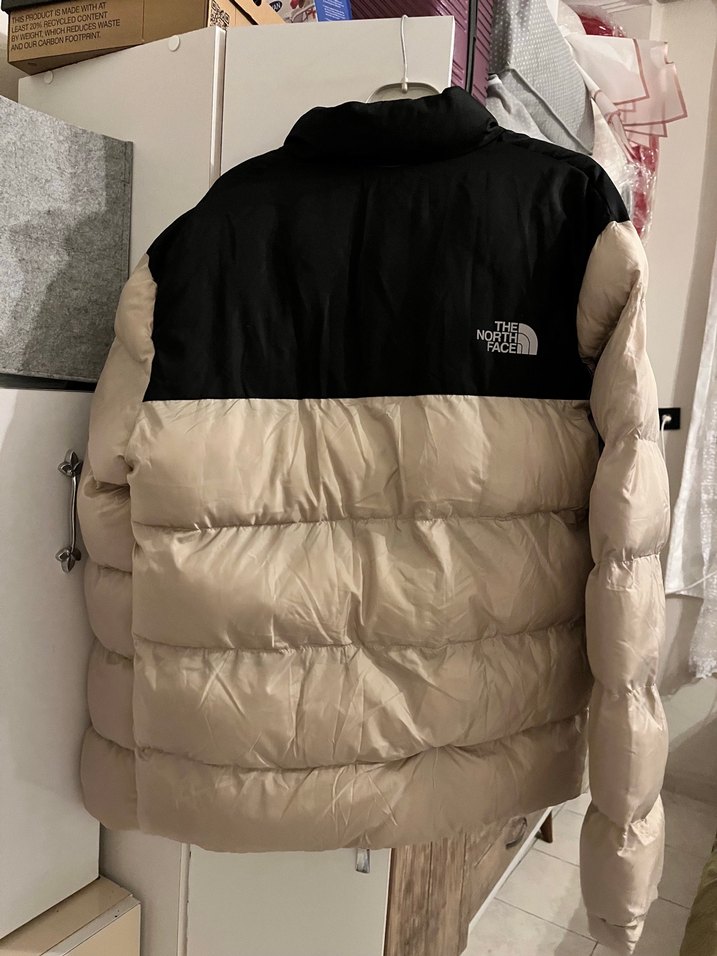 Erkek Bej Şişme Mont, Siyah Detaylı - Görsel 3