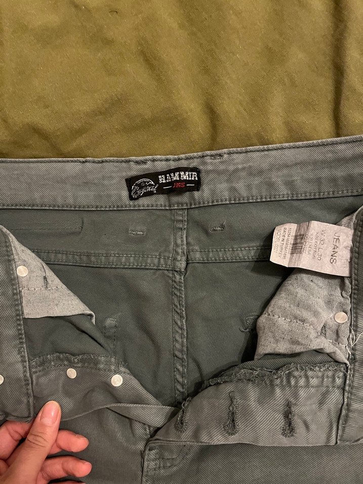 Düğmeli Gri Denim Erkek Pantolon - Görsel 2