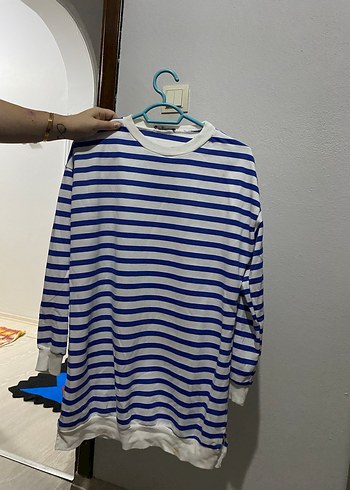 Mavi Çizgili Hamile Tişörtü, Uzun Kollu, Rahat Kesim - Görsel 2