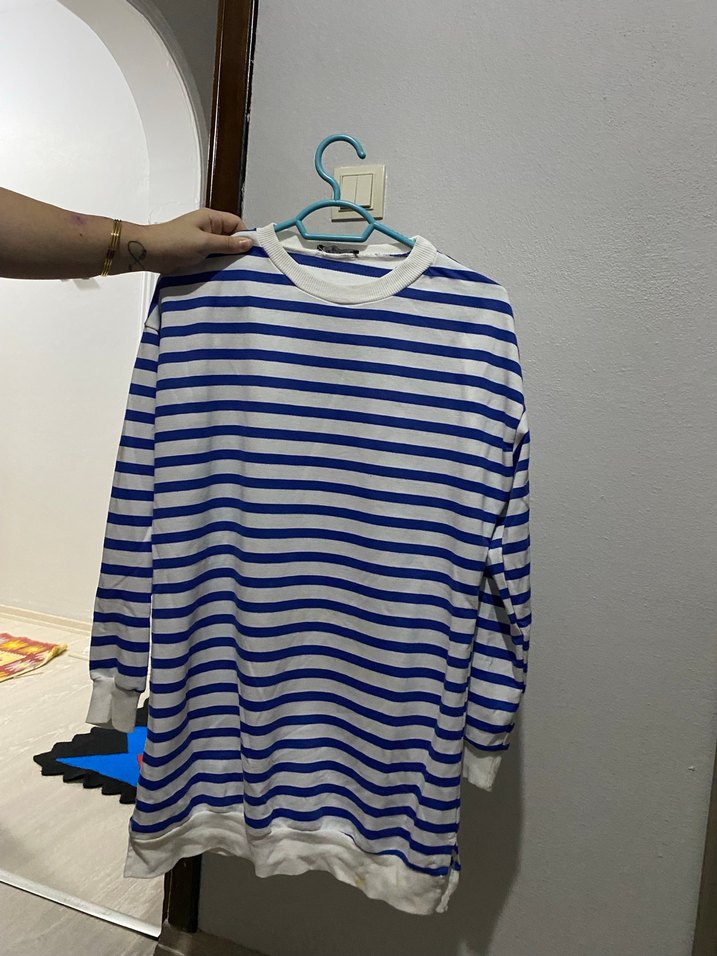 Mavi Çizgili Hamile Tişörtü, Uzun Kollu, Rahat Kesim - Görsel 2