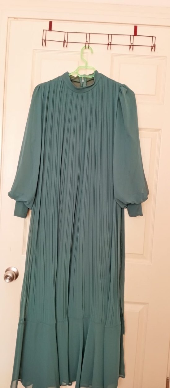 Turkuaz Pilili Uzun Kadın Elbise - Görsel 3