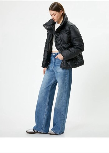 Siyah Deri Midi Kışlık Kadın Mont - Görsel 2