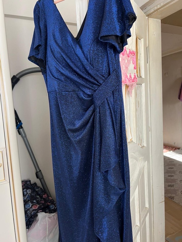 Parlak Lacivert Uzun Abiye Elbise - Görsel 2