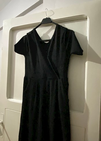 V Yaka Siyah Uzun tulum - Görsel 3