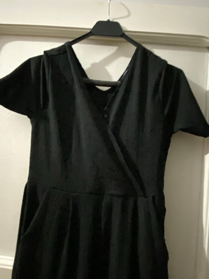 V Yaka Siyah Uzun tulum - Görsel 4