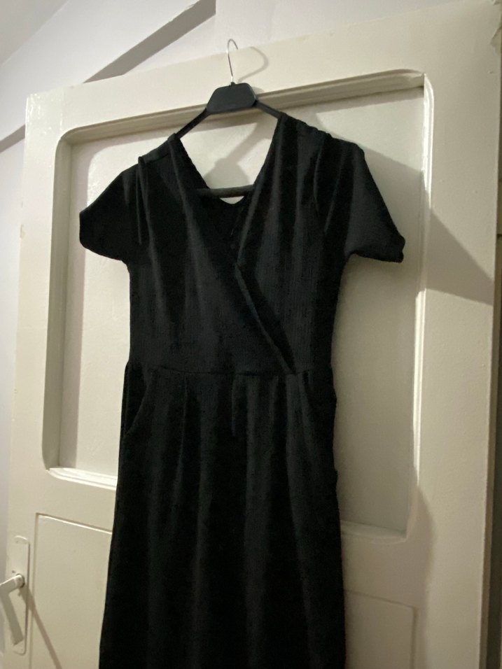 V Yaka Siyah Uzun tulum - Görsel 3