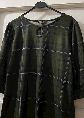 Kadın Haki Ekose Midi Elbise - Görsel 3