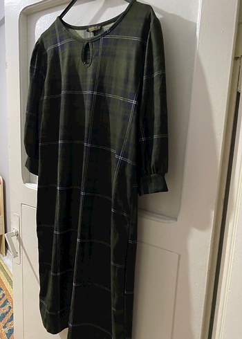 Kadın Haki Ekose Midi Elbise - Görsel 2