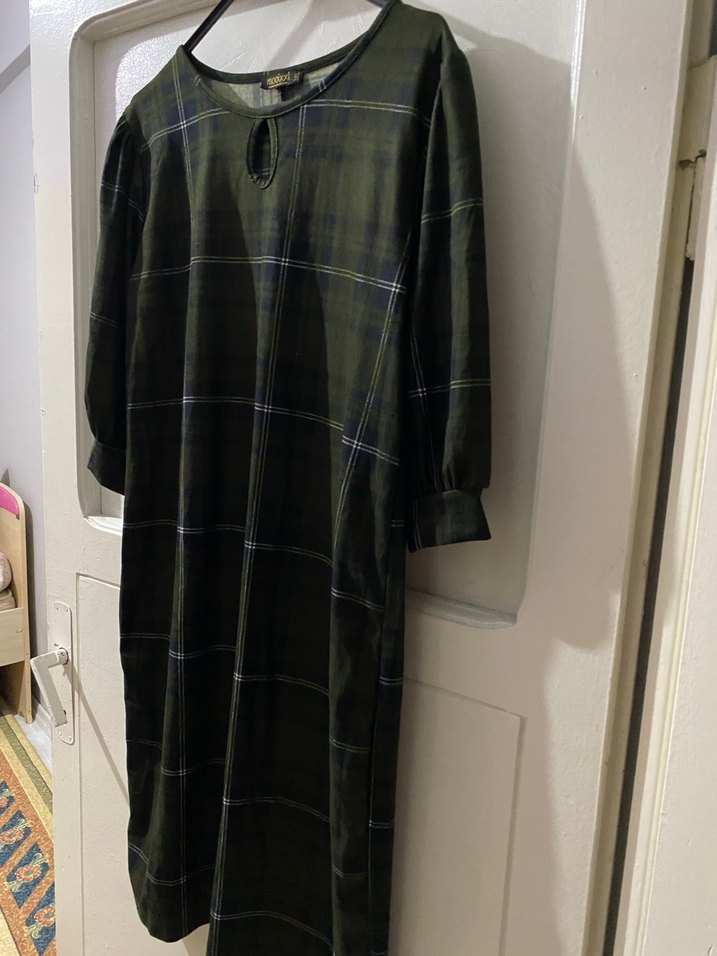 Kadın Haki Ekose Midi Elbise - Görsel 2