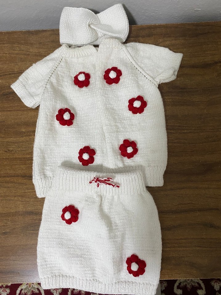 Kız Çocuk Beyaz Nakışlı Kısa Kollu Triko Takım - Görsel 2