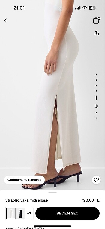 xs Beden Bershka starplez beyaz midi elbise