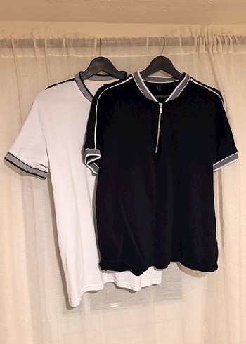Fermuarlı Siyah ve Beyaz Erkek Polo Tişört - Görsel 2