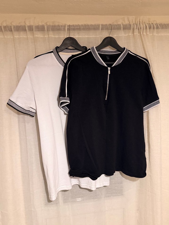 Fermuarlı Siyah ve Beyaz Erkek Polo Tişört - Görsel 2