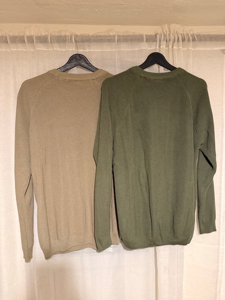 Bej ve Haki erkek Keten Uzun Kollu Kazak - Görsel 2