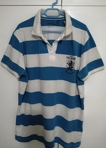 Mavi Beyaz Çizgili Pamuklu Polo Tişört - Görsel 2