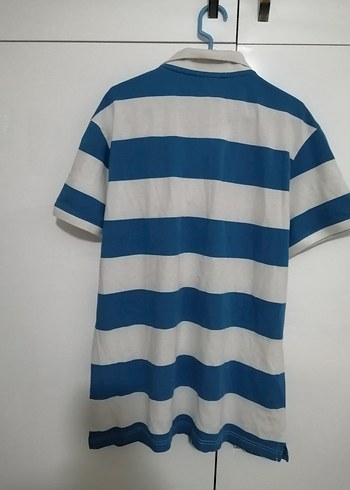 Mavi Beyaz Çizgili Pamuklu Polo Tişört - Görsel 3