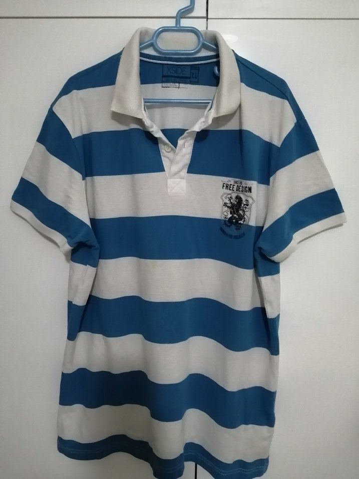 Mavi Beyaz Çizgili Pamuklu Polo Tişört - Görsel 2