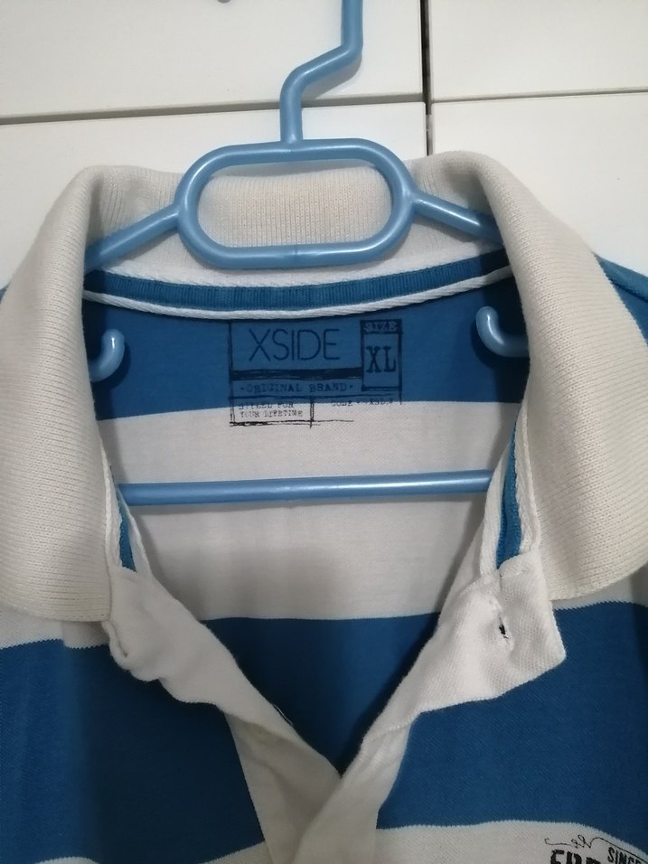 Mavi Beyaz Çizgili Pamuklu Polo Tişört - Görsel 4