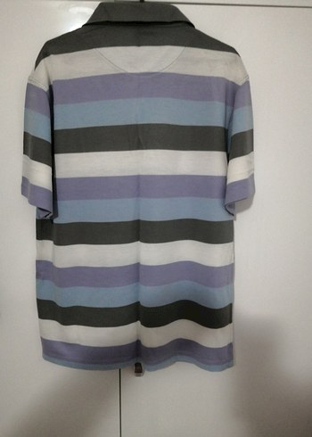 Düğmeli Gri Çizgili Erkek Polo Tişört - Görsel 2