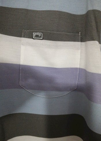 Düğmeli Gri Çizgili Erkek Polo Tişört - Görsel 4